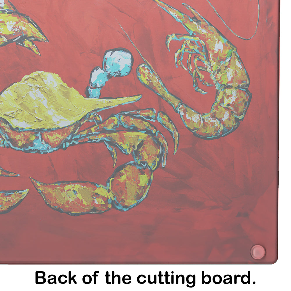 Seafood Sandwich Crab Shrimp Crawfish Cutting Board Tempered Glass Kitchen Cutting Surface, Heat Resistant Chopping, Non-Slip Feet, Food Prep & Serving