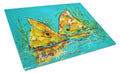 Side By Side Red Fish Cutting Board Tempered Glass Kitchen Cutting Surface, Heat Resistant Chopping, Non-Slip Feet, Food Prep & Serving