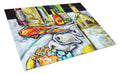 Sit A Spell Seafood Dinner Cutting Board Tempered Glass Kitchen Cutting Surface, Heat Resistant Chopping, Non-Slip Feet, Food Prep & Serving