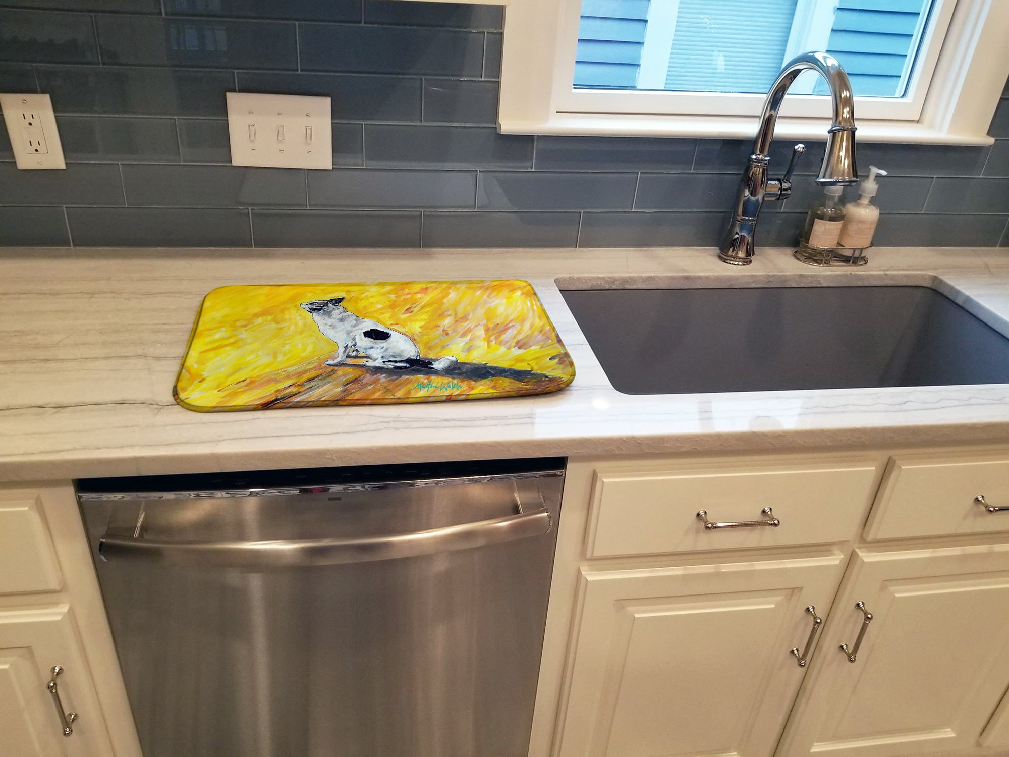 Sleeping In The Sunshine Dog Dish Drying Mat Absorbent Dish Drying Mat Pad for Kitchen Counter Dish Drainer Mat for Countertop, 14 x 21", Multicolor