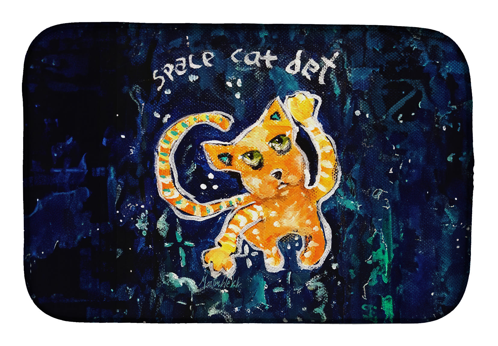 Space Cat Det Cat Dish Drying Mat Absorbent Dish Drying Mat Pad for Kitchen Counter Dish Drainer Mat for Countertop, 14 x 21", Multicolor