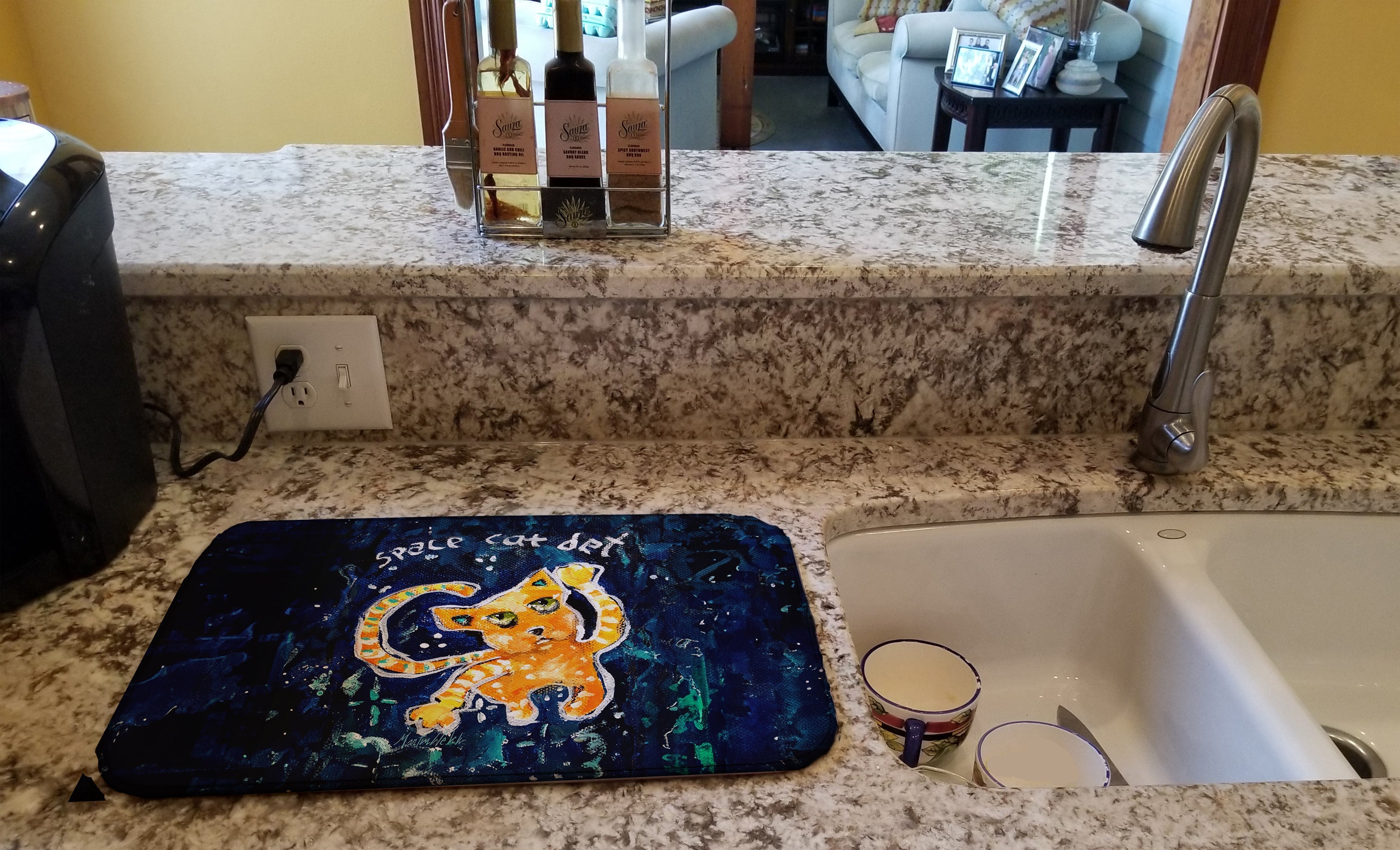 Space Cat Det Cat Dish Drying Mat Absorbent Dish Drying Mat Pad for Kitchen Counter Dish Drainer Mat for Countertop, 14 x 21", Multicolor