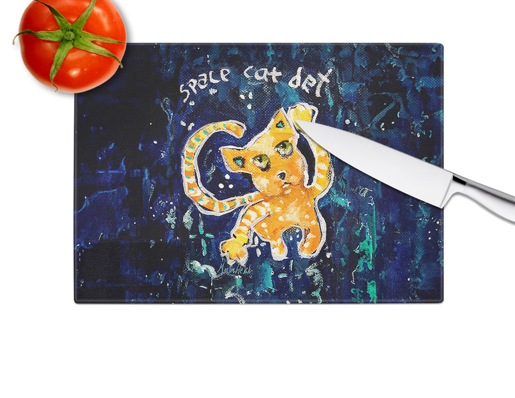 Space Cat Det Cat Cutting Board Tempered Glass Kitchen Cutting Surface, Heat Resistant Chopping, Non-Slip Feet, Food Prep & Serving