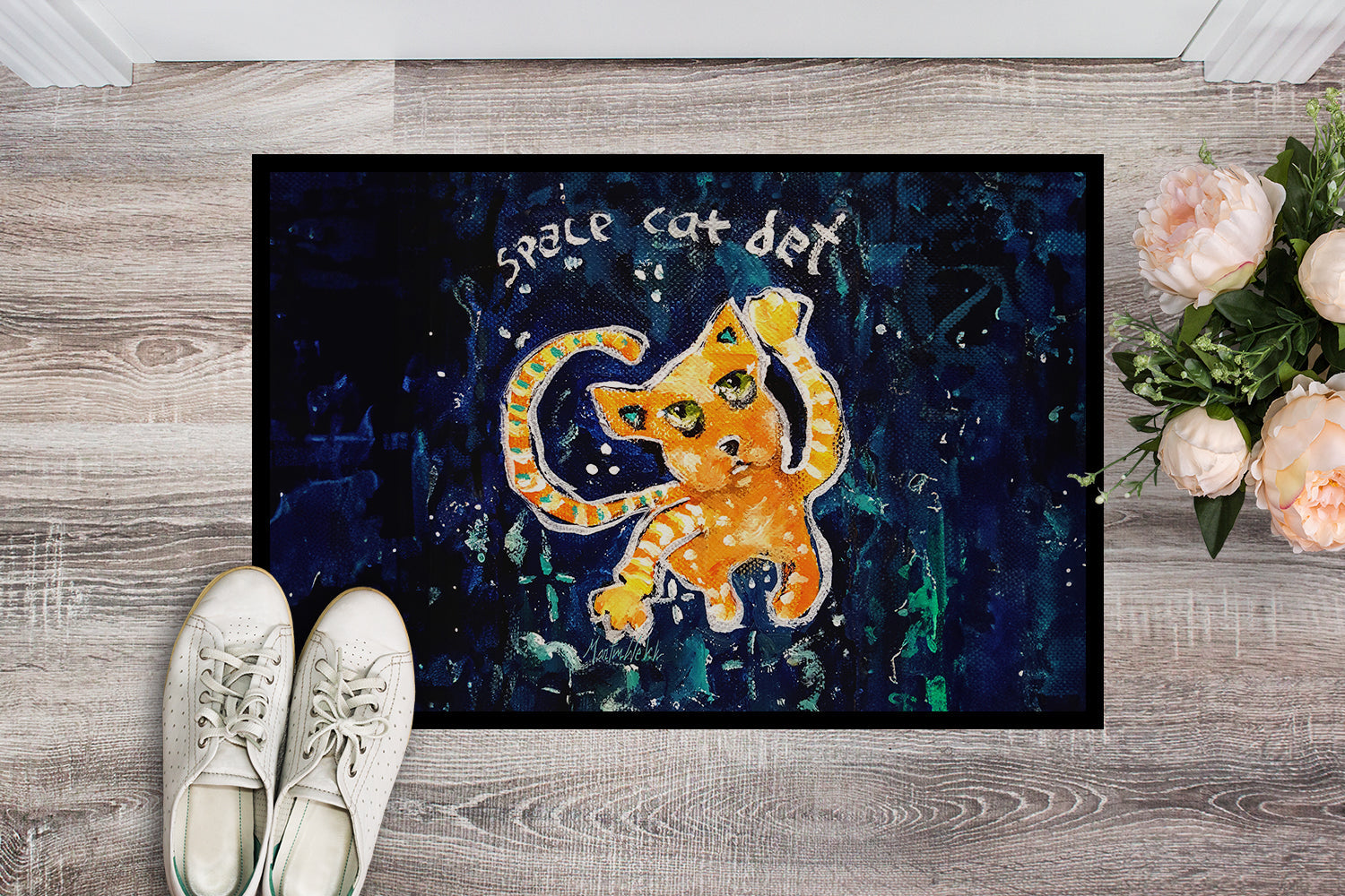 Space Cat Det Cat Doormat Indoor Outdoor 18H X 27W Front Door Mat Rugs for Entryway, Non Slip Washable