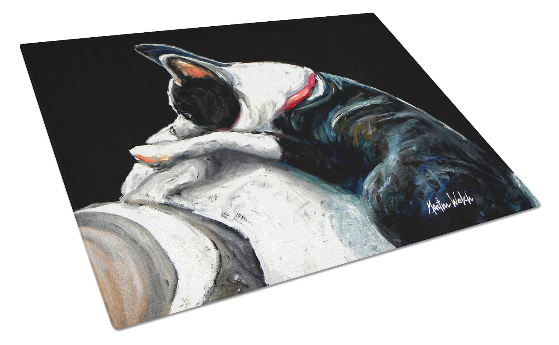 Boston Terrier Spot In The Sun Cutting Board Tempered Glass Kitchen Cutting Surface, Heat Resistant Chopping, Non-Slip Feet, Food Prep & Serving