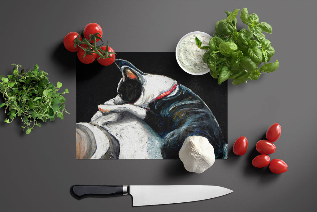 Boston Terrier Spot In The Sun Cutting Board Tempered Glass Kitchen Cutting Surface, Heat Resistant Chopping, Non-Slip Feet, Food Prep & Serving