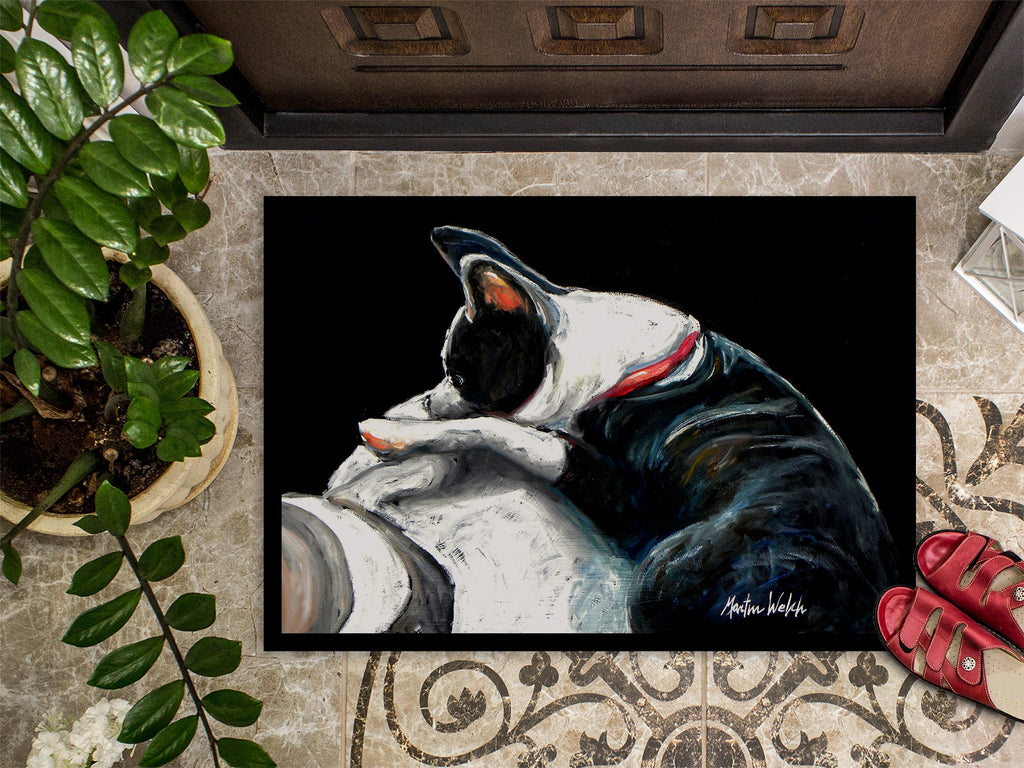 Boston Terrier Spot In The Sun Doormat Indoor Outdoor 18H X 27W Front Door Mat Rugs for Entryway, Non Slip Washable