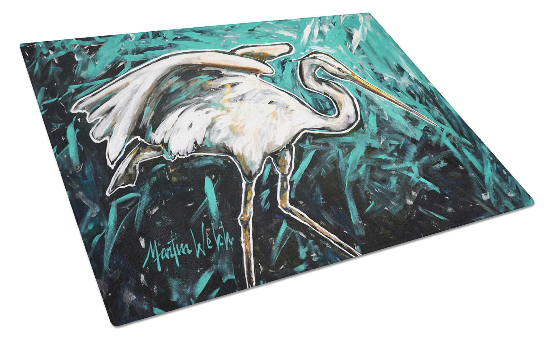 Heron Stretch Cutting Board Tempered Glass Kitchen Cutting Surface, Heat Resistant Chopping, Non-Slip Feet, Food Prep & Serving
