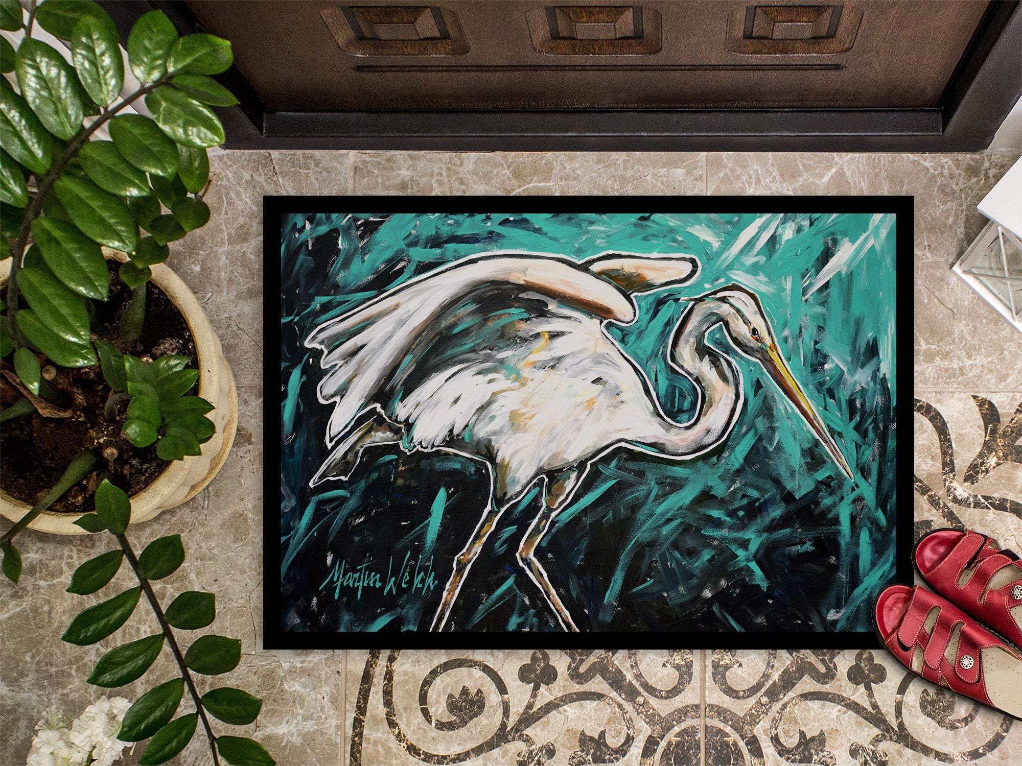 Heron Stretch Doormat Indoor Outdoor 18H X 27W Front Door Mat Rugs for Entryway, Non Slip Washable