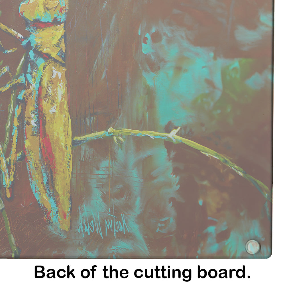 Stuck on Boo Grasshopper Cutting Board Tempered Glass Kitchen Cutting Surface, Heat Resistant Chopping, Non-Slip Feet, Food Prep & Serving