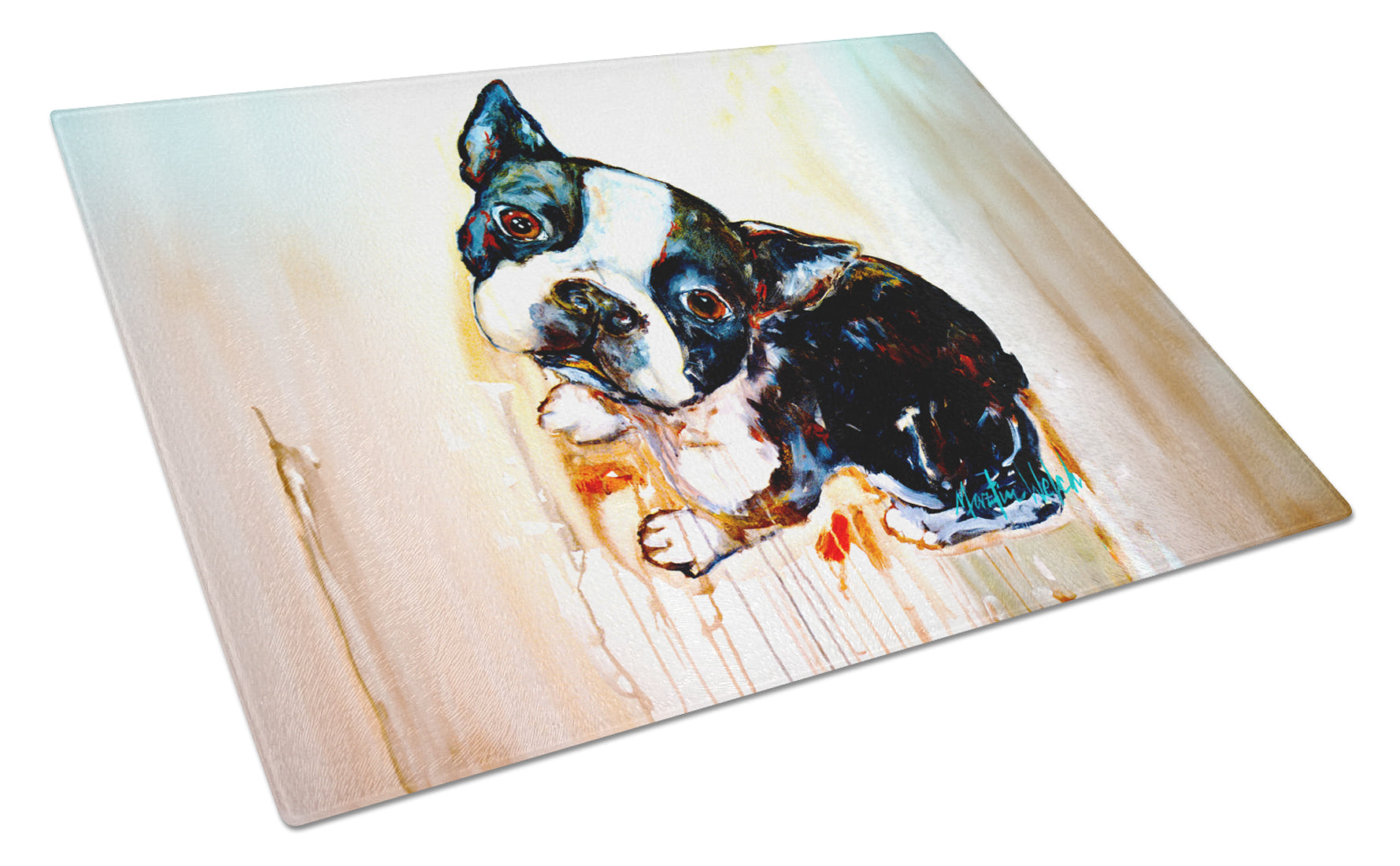 Boston Terrier The Look Cutting Board Tempered Glass Kitchen Cutting Surface, Heat Resistant Chopping, Non-Slip Feet, Food Prep & Serving