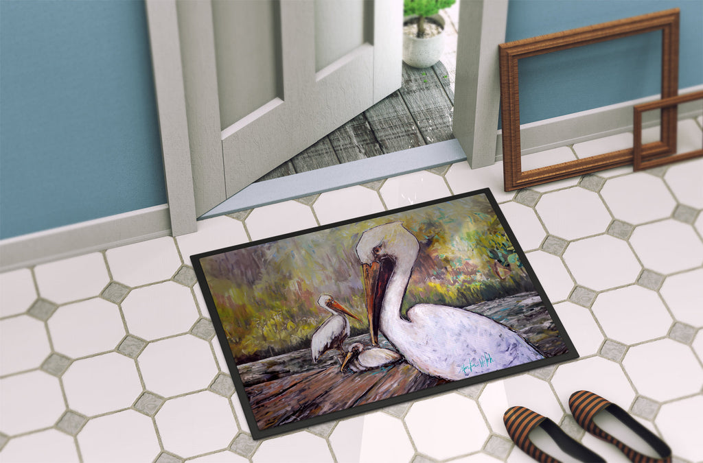 Three Pelicans on a Pier Doormat Indoor Outdoor 24H X 36W Front Door Mat Rugs for Entryway, Non Slip Washable Low Pile,