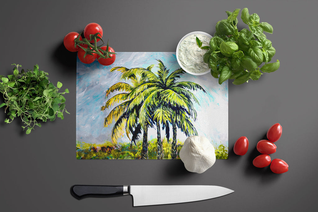 Tropical Breeze Palm Trees Cutting Board Tempered Glass Kitchen Cutting Surface, Heat Resistant Chopping, Non-Slip Feet, Food Prep & Serving