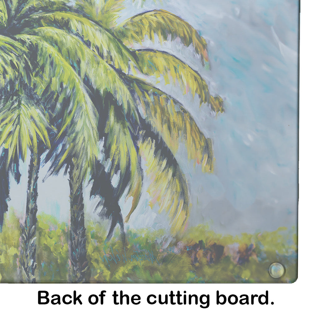 Tropical Breeze Palm Trees Cutting Board Tempered Glass Kitchen Cutting Surface, Heat Resistant Chopping, Non-Slip Feet, Food Prep & Serving
