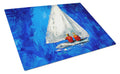 Twos Company Sailboat Cutting Board Tempered Glass Kitchen Cutting Surface, Heat Resistant Chopping, Non-Slip Feet, Food Prep & Serving