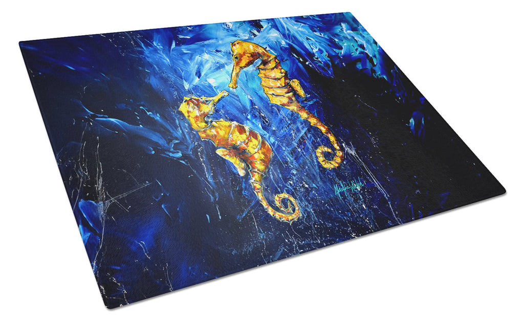 Seahorses Two To Tango Cutting Board Tempered Glass Kitchen Cutting Surface, Heat Resistant Chopping, Non-Slip Feet, Food Prep & Serving