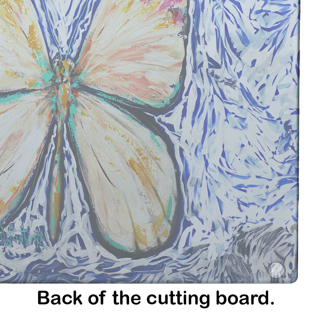 Butterfly Violet Tip Cutting Board Tempered Glass Kitchen Cutting Surface, Heat Resistant Chopping, Non-Slip Feet, Food Prep & Serving