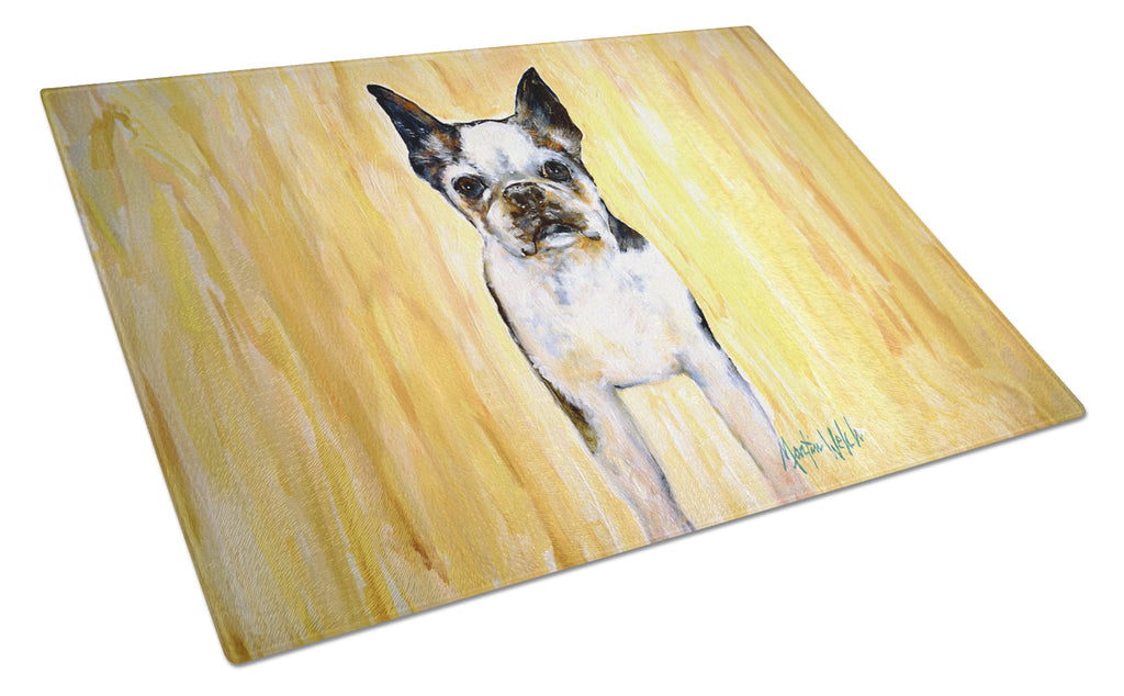 Boston Terrier Walker Two Cutting Board Tempered Glass Kitchen Cutting Surface, Heat Resistant Chopping, Non-Slip Feet, Food Prep & Serving