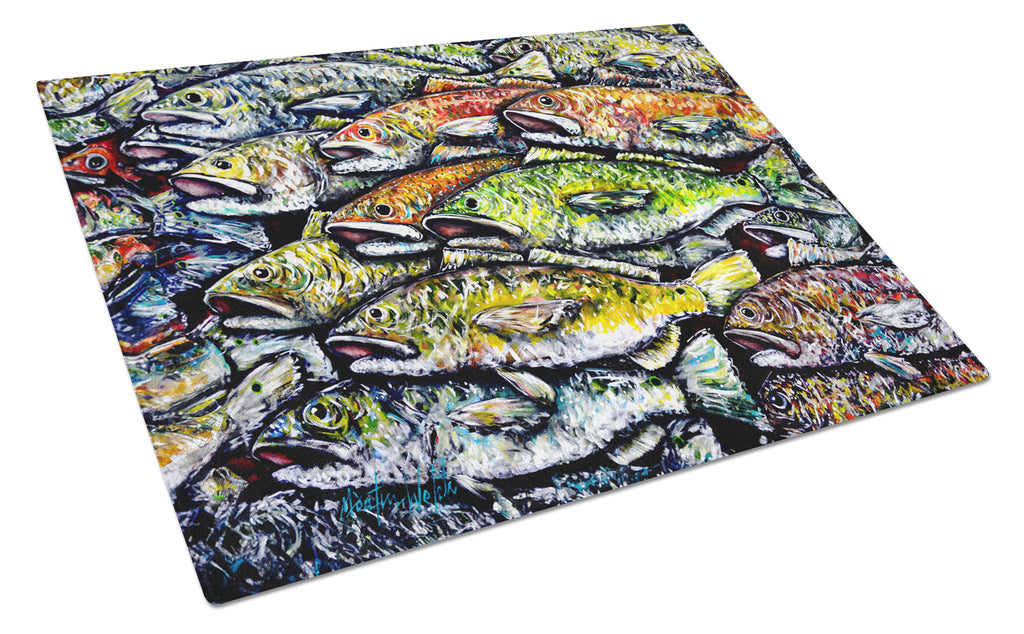 Wanna Be Fishin Cutting Board Tempered Glass Kitchen Cutting Surface, Heat Resistant Chopping, Non-Slip Feet, Food Prep & Serving