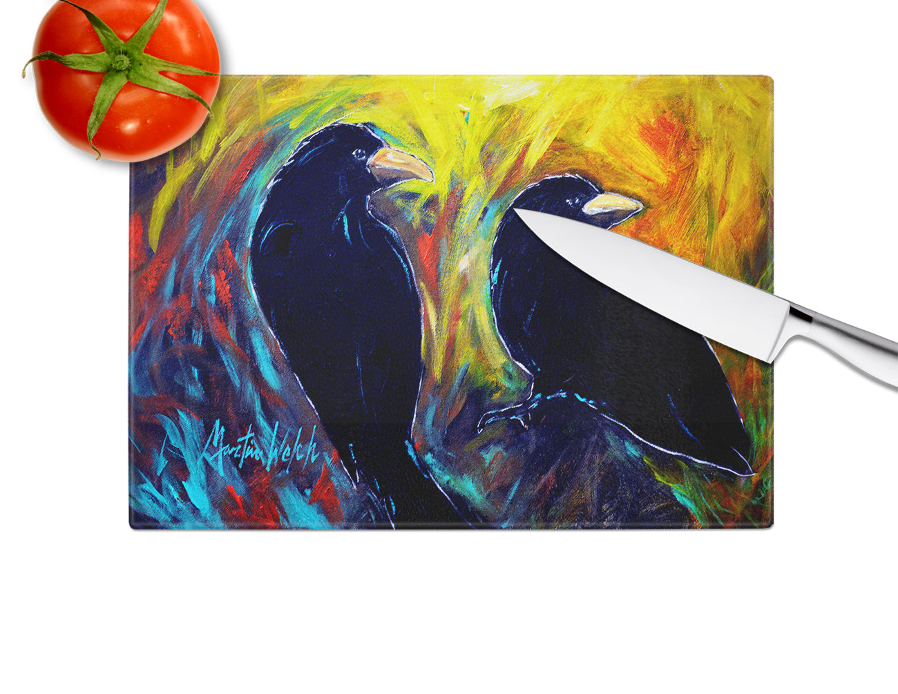 What Was That Black Crows Cutting Board Tempered Glass Kitchen Cutting Surface, Heat Resistant Chopping, Non-Slip Feet, Food Prep & Serving