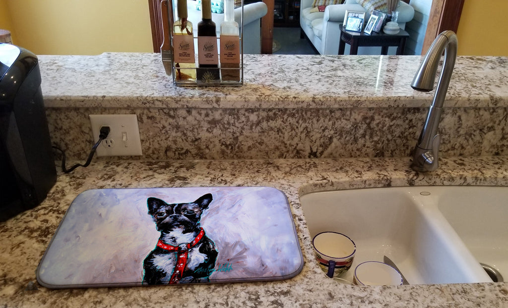 Boston Terrier Ziggy Dish Drying Mat Absorbent Dish Drying Mat Pad for Kitchen Counter Dish Drainer Mat for Countertop, 14 x 21", Multicolor