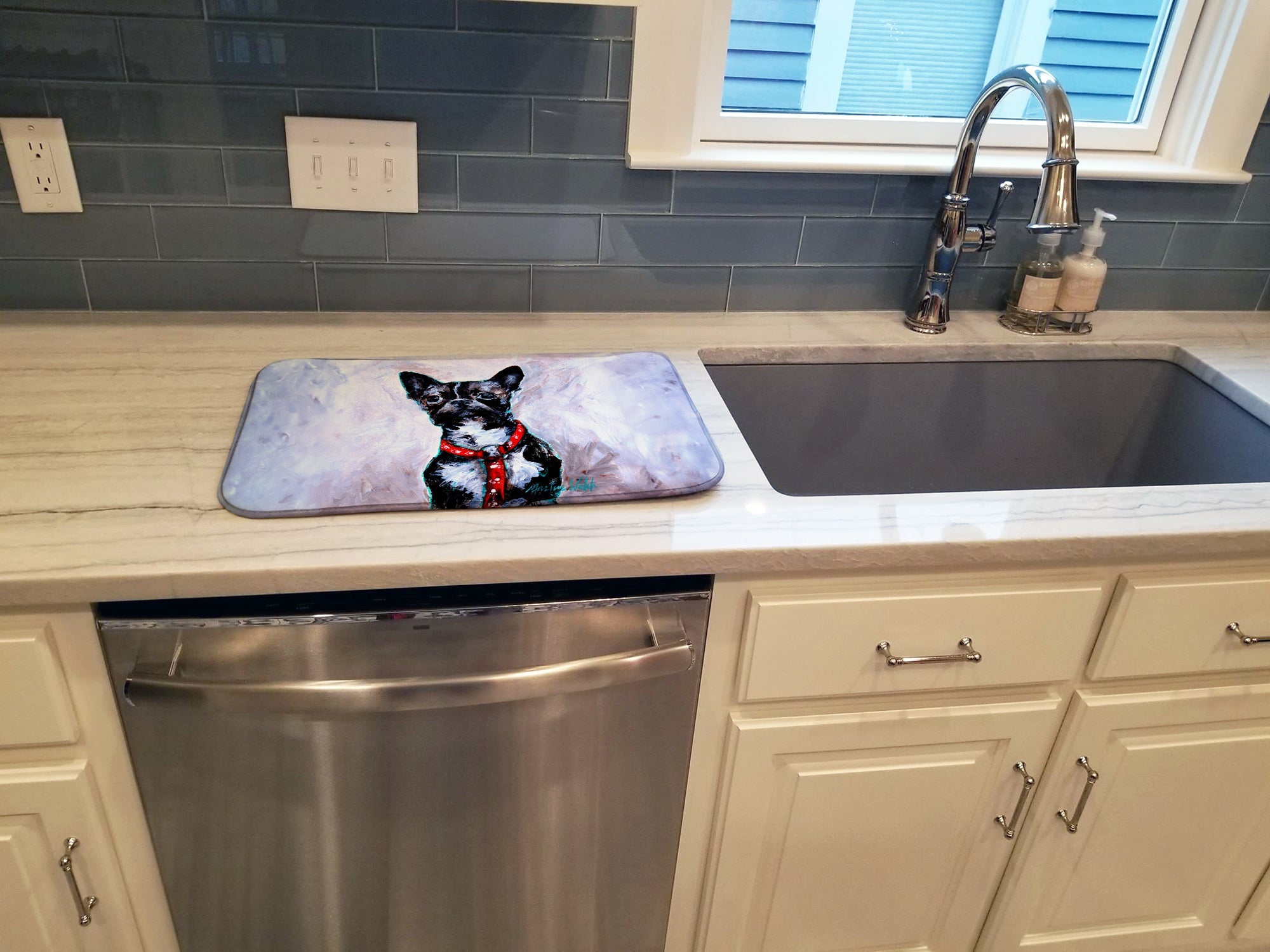 Boston Terrier Ziggy Dish Drying Mat Absorbent Dish Drying Mat Pad for Kitchen Counter Dish Drainer Mat for Countertop, 14 x 21", Multicolor