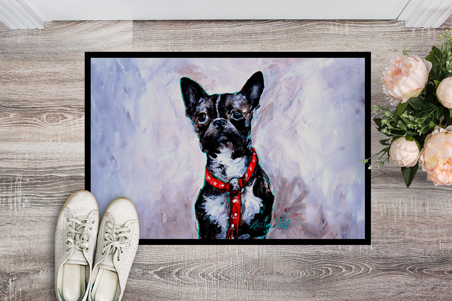 Boston Terrier Ziggy Doormat Indoor Outdoor 18H X 27W Front Door Mat Rugs for Entryway, Non Slip Washable