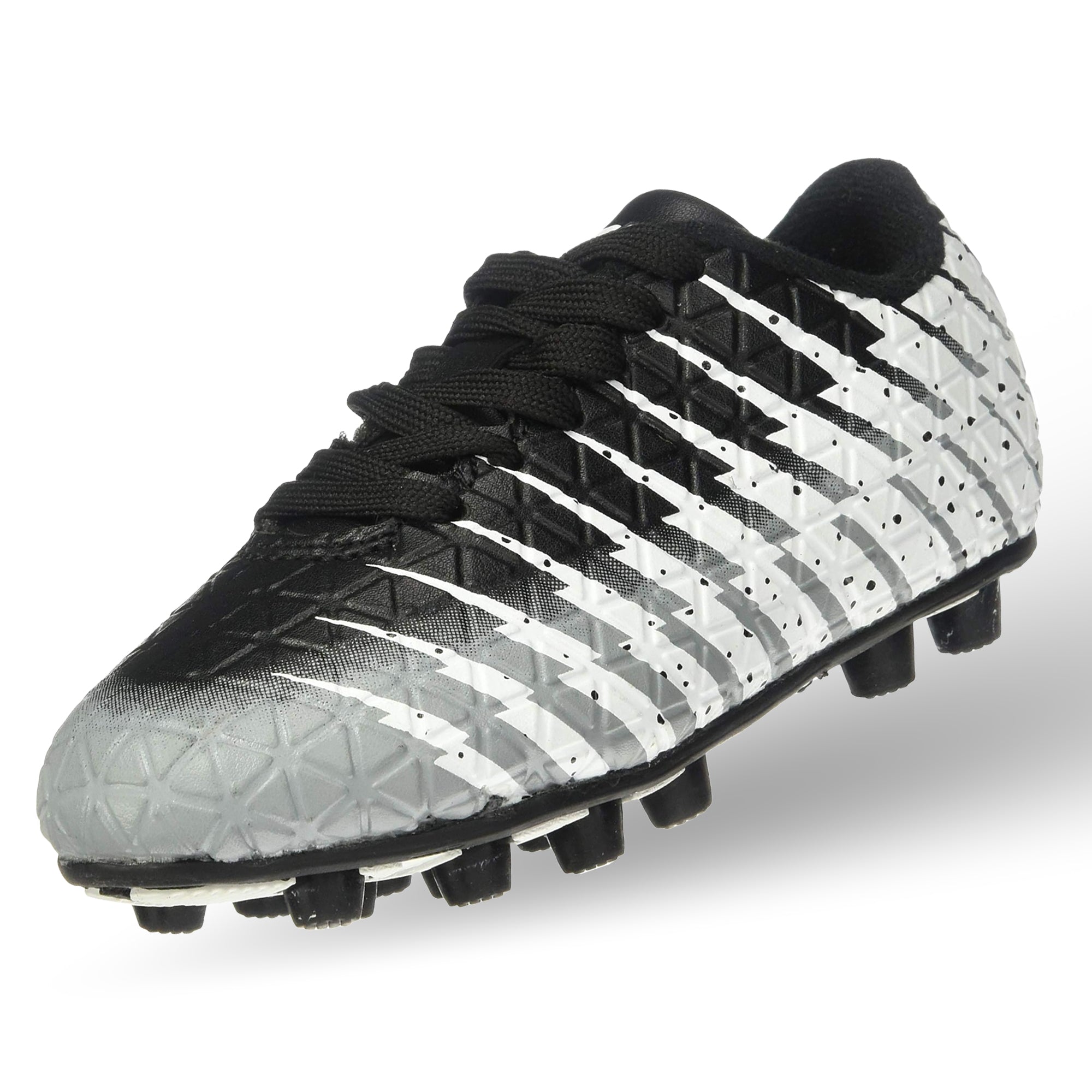 Kids Firm Ground Soccer Cleats – Black/White/Silver