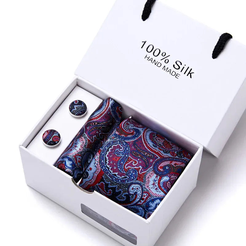 Maison Novaire 100% Silk Striped Floral Tie Set