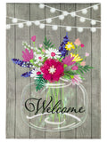 Mason Jar and Lights Garden Flag 2 Sided Burlap