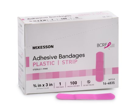 Adhesive Strip McKesson 3/4 X 3 Inch Plastic Rectangle Pink Sterile - 16-4835