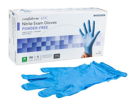 Exam Glove McKesson Confiderm® 4.5C Medium NonSterile Nitrile Standard Cuff Length Textured Fingertips Blue Chemo Tested - 14-656C