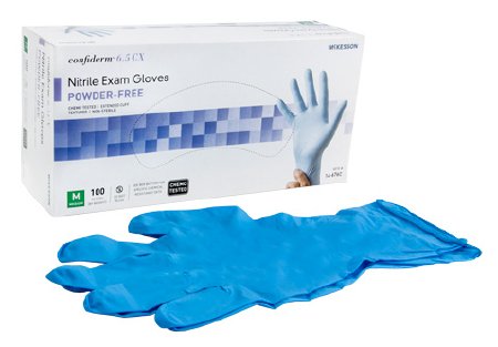 Exam Glove McKesson Confiderm® 6.5CX Medium NonSterile Nitrile Extended Cuff Length Textured Fingertips Blue Chemo Tested - 14-676C