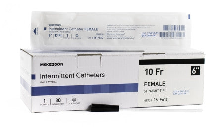 McKesson Female 6" Straight Tip Intermittent Catheters - 16-F6