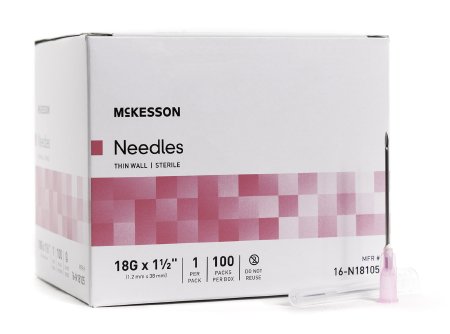 McKesson Hypodermic Thin Wall Needle w/o Safety 18G x 1-1/2" - 16-N18105