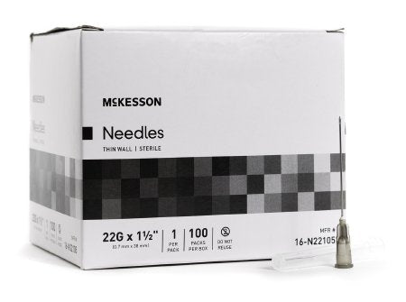 McKesson Hypodermic Thin Wall Needle w/o Safety 22G x 1-1/2" - 16-N22105