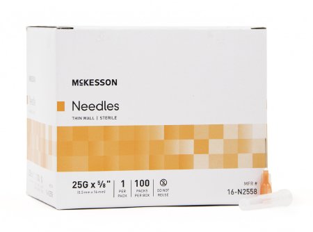 McKesson Hypodermic Thin Wall Needle w/o Safety 25G x 5/8" - 16-N2558