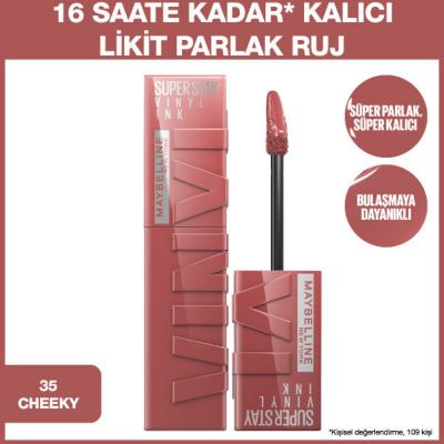 Maybelline Super Stay Vinyl Ink Lip Gloss - Long Lasting Liquid Lipstick (35 Cheeky)