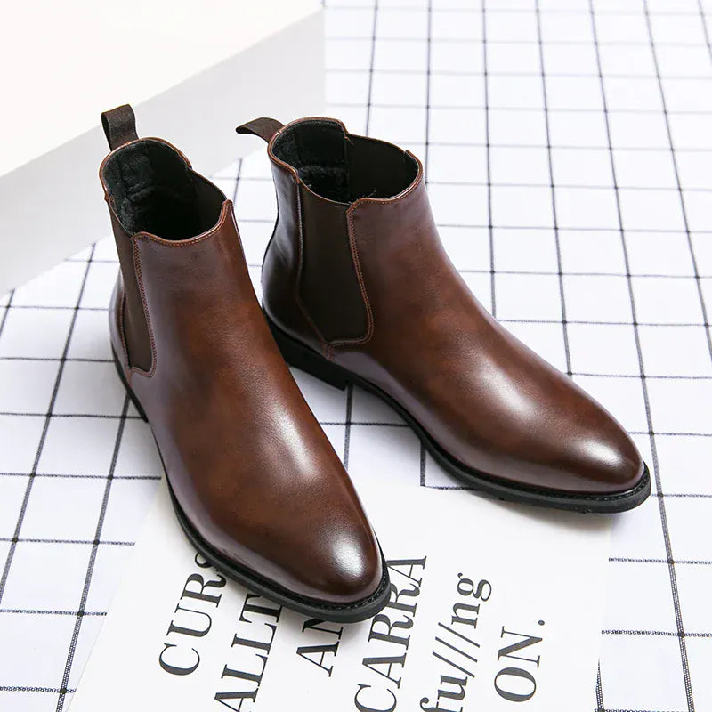 Men’s Brown Chelsea Boots | Classic PU Ankle Boots with Elastic Panels for Everyday Comfort & Style