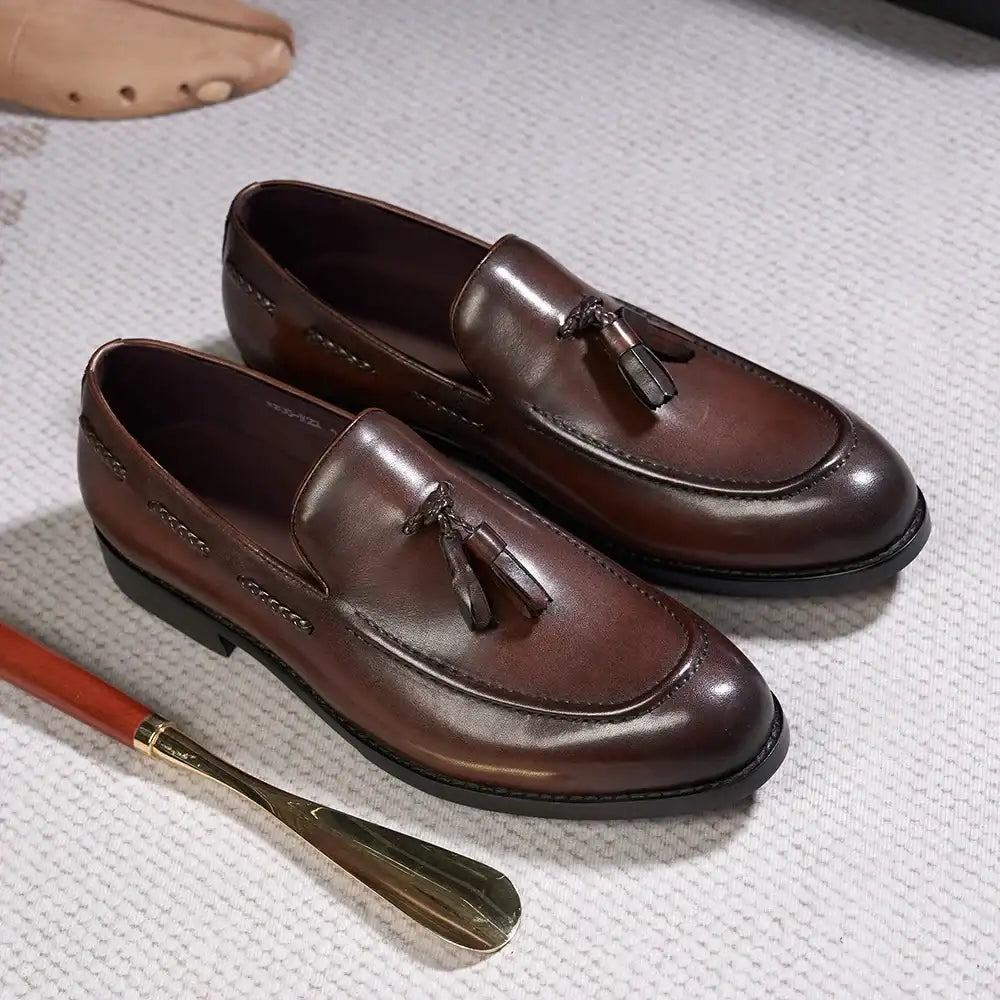 Men's Leather Tassel Loafers | Handmade Comfort Slip-Ons | Formal Casual