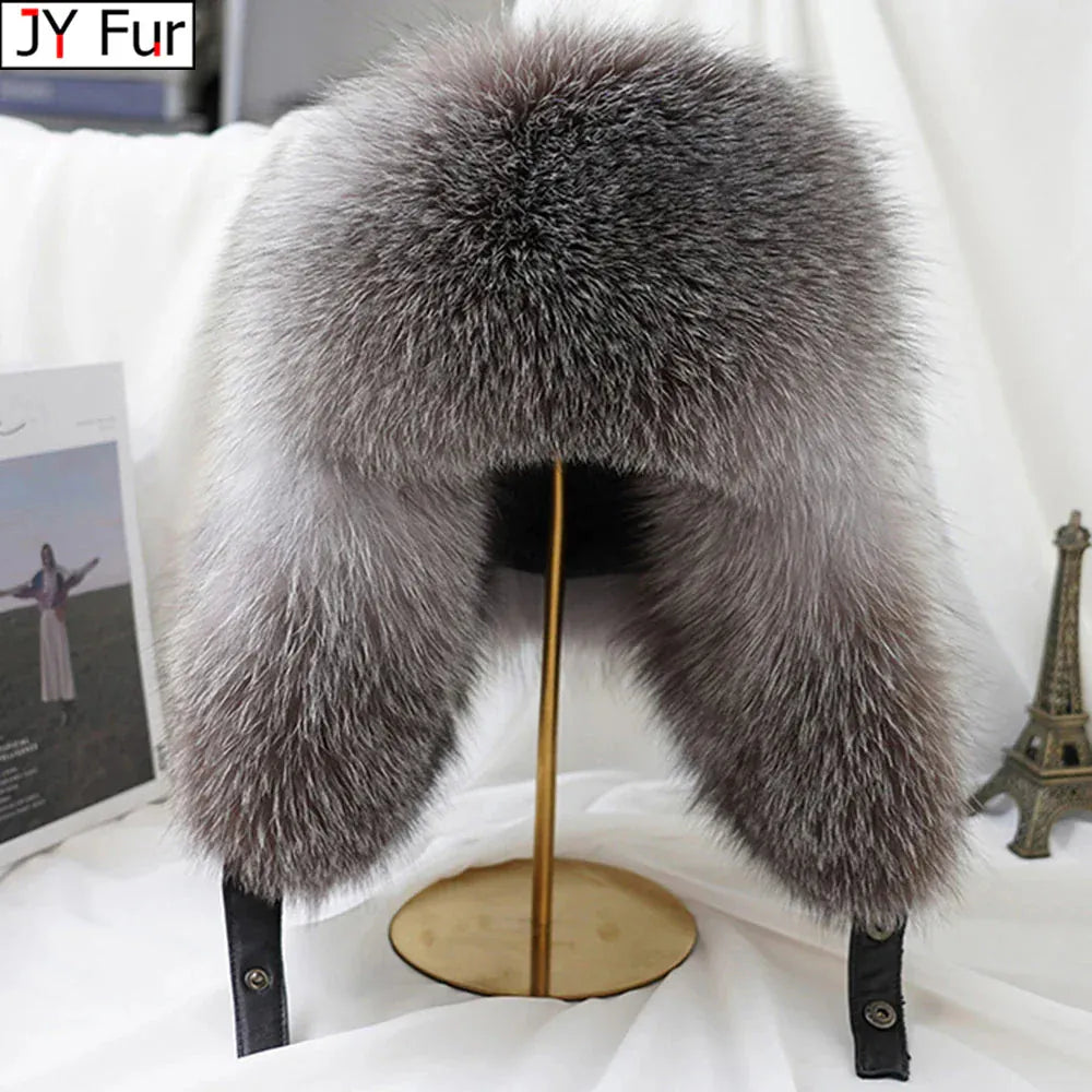 Men’s Real Silver Fox Fur Ushanka Hat