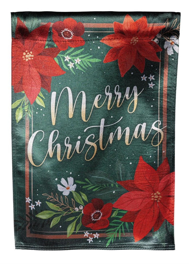 Merry Christmas Floral Garden Flag ~ 2-Sided Lustre Holiday Yard Decor