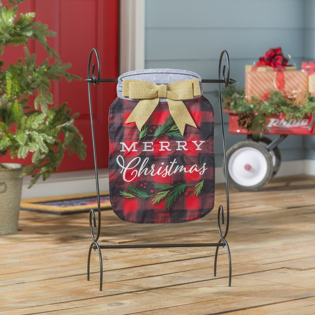 Merry Christmas Plaid Mason Jar Garden Flag 2 Sided