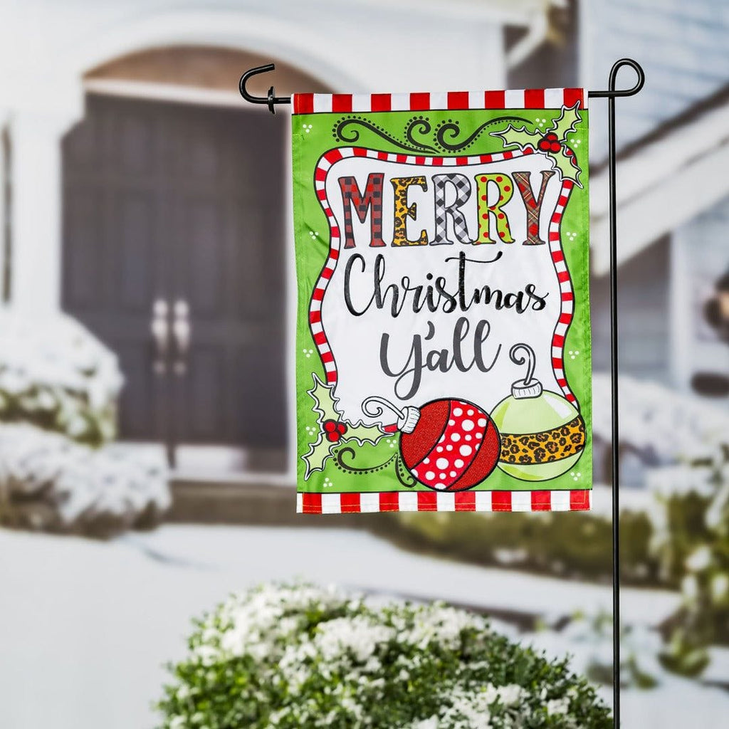 Merry Christmas Y'All Garden Flag 2 Sided Applique