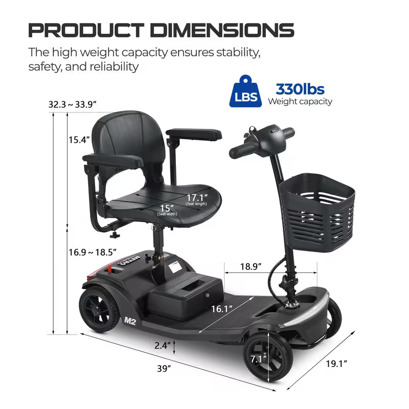 4-Wheel Electric Mobility Scooter 330 Lbs 250W Motor