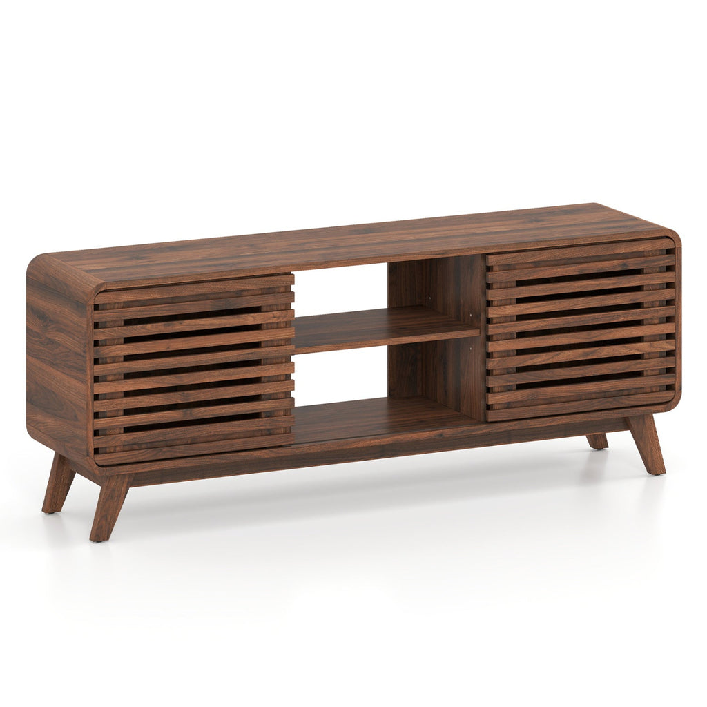 Mid Century Modern Entertainment Center with Grille-style Sliding Doors for Living Room