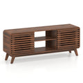 Mid Century Modern Entertainment Center with Grille-style Sliding Doors for Living Room