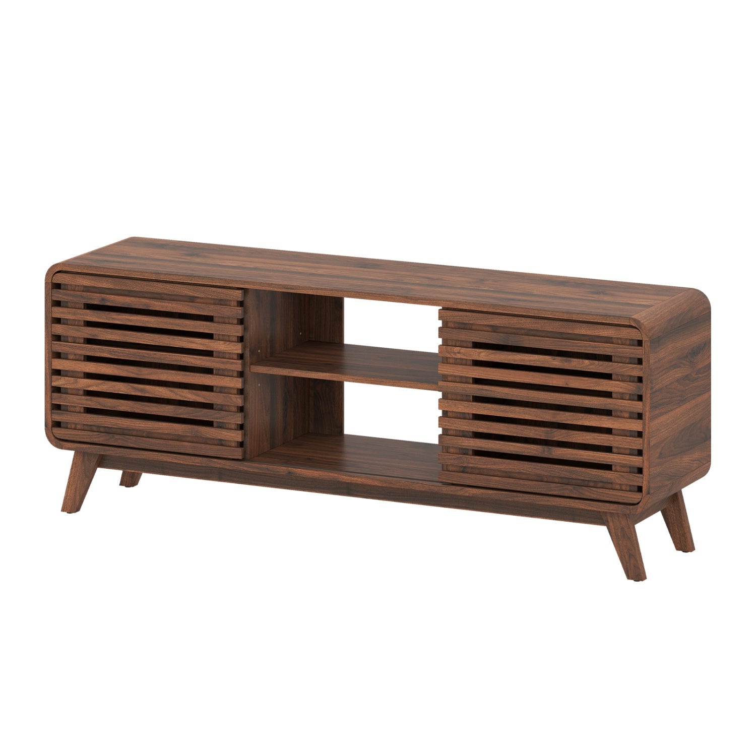 Mid Century Modern Entertainment Center with Grille-style Sliding Doors for Living Room