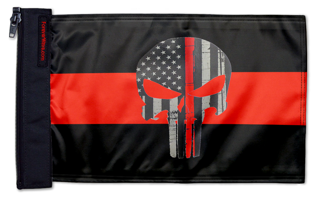 Thin Red Line Punisher 12"x18" Forever Wave Flag for Jeep Wrangler CJ-7 and CJ-8 1976-1986