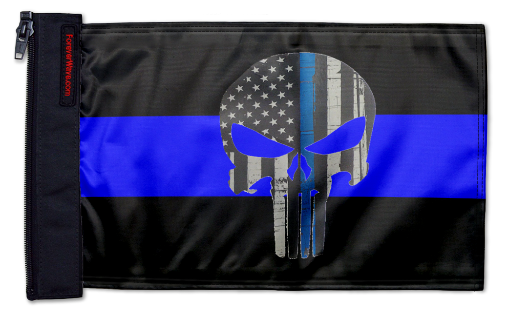 Thin Blue Line Punisher 12"x18" Forever Wave Flag for Jeep Wrangler TJ 1996-2006